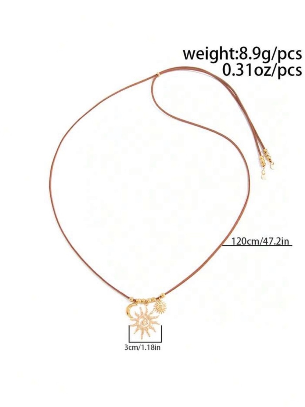 Gold Sun & Moon Pendant Layered Necklace with Red Cord - Picture 3 of 4